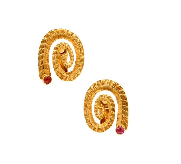 *Lalaounis 1960 classic pair of earrings in 18 kt gold with 1.20 Ctw in rubies