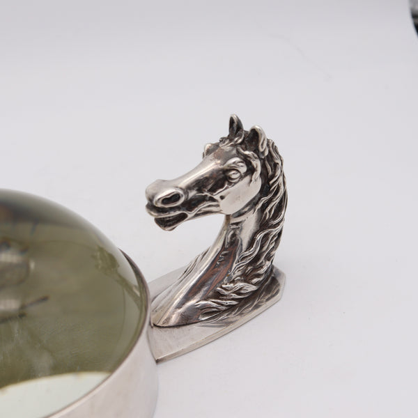 Hermes Paris 1960 Vintage Horse Motif Desk Magnifier Glass In Silver