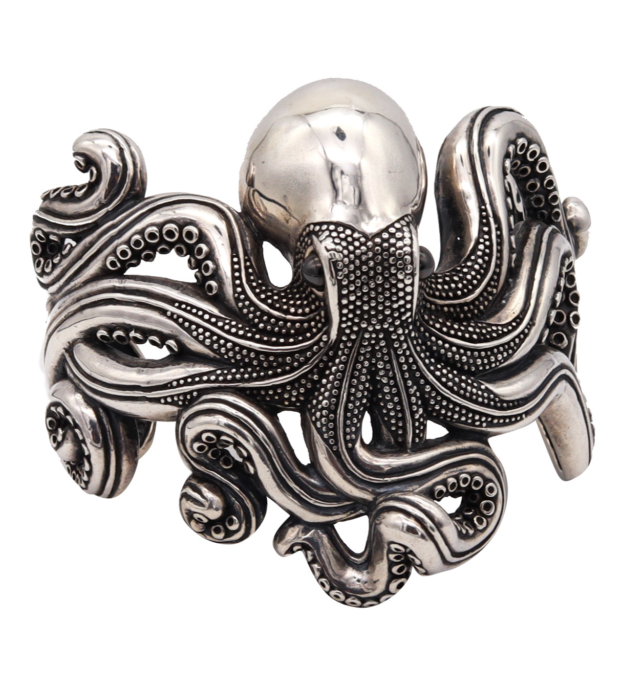 -Octopus Italian Oversized Massive Cuff Bracelet In Solid Textured .925 Sterling Silver