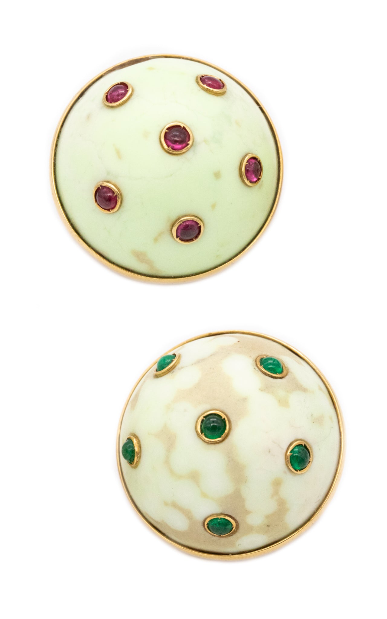 Sabbadini Milano Agate Earrings In 18Kt Yellow Gold With 1.06 Cts Emeralds And Rubies