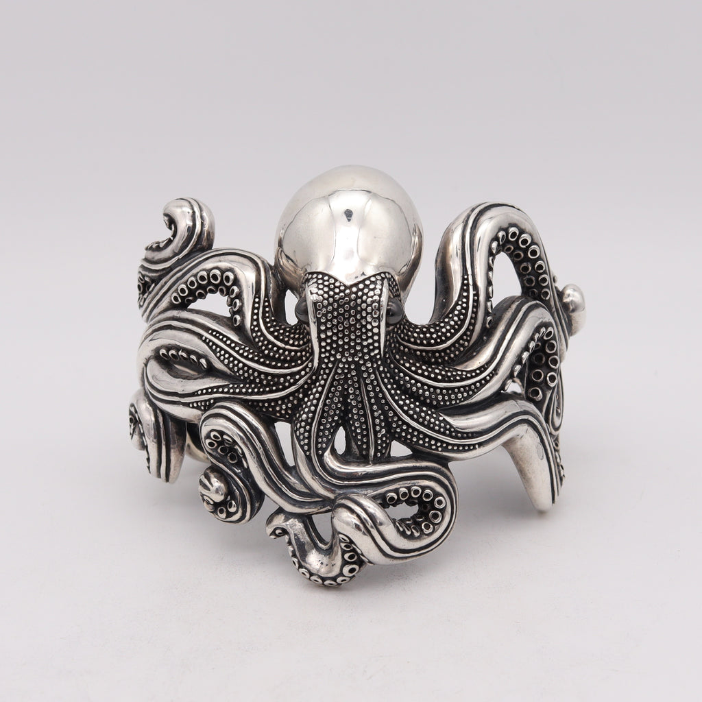 Octopus Cuff Bracelet in Solid Sterling Silver 925. 