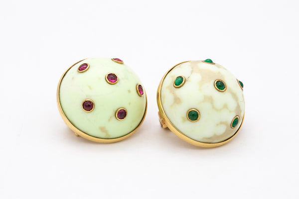 Sabbadini Milano Agate Earrings In 18Kt Yellow Gold With 1.06 Cts Emeralds And Rubies