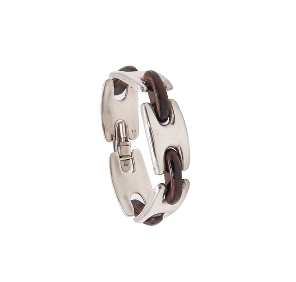 -Gucci By Missiaglia Venezia 1970 Modernist Ebony Wood Bracelet In Sterling Silver