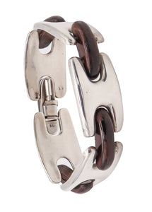 -Gucci By Missiaglia Venezia 1970 Modernist Ebony Wood Bracelet In Sterling Silver