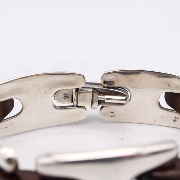 -Gucci By Missiaglia Venezia 1970 Modernist Ebony Wood Bracelet In Sterling Silver