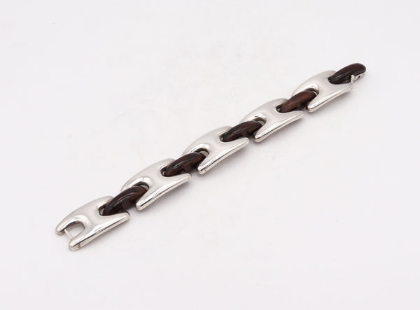 -Gucci By Missiaglia Venezia 1970 Modernist Ebony Wood Bracelet In Sterling Silver