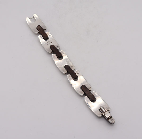 -Gucci By Missiaglia Venezia 1970 Modernist Ebony Wood Bracelet In Sterling Silver