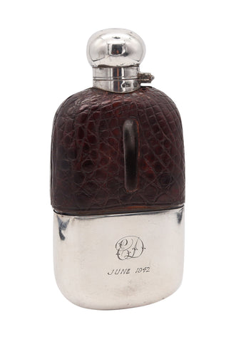 +James Dixon Sons 1894 Sheffield Medium Liquor Flask In Sterling And Crocodile
