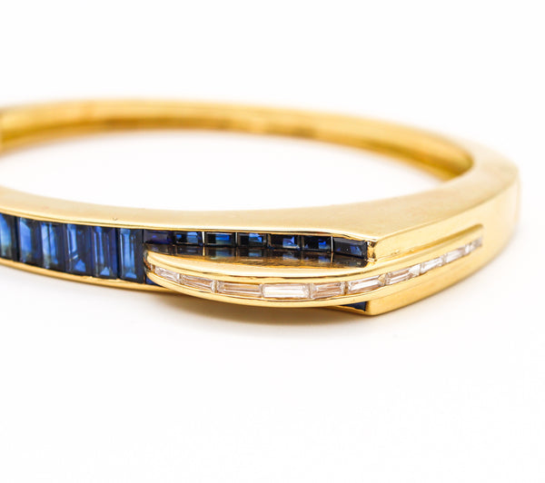 Gubelin Switzerland 1970 Geometric Modernist Bracelet In 18Kt Gold With 8.71 Cts In Diamonds & Sapphires