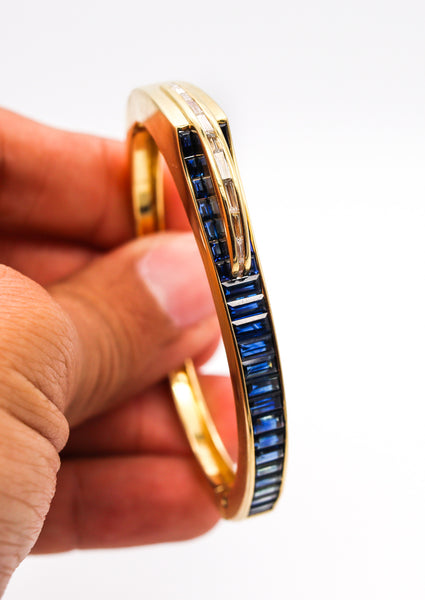 Gubelin Switzerland 1970 Geometric Modernist Bracelet In 18Kt Gold With 8.71 Cts In Diamonds & Sapphires