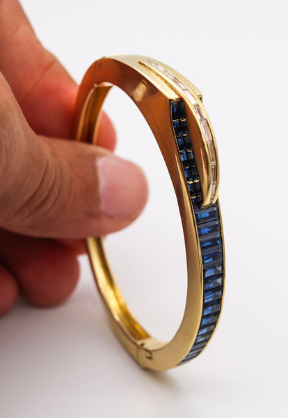 Gubelin Switzerland 1970 Geometric Modernist Bracelet In 18Kt Gold With 8.71 Cts In Diamonds & Sapphires