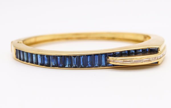 Gubelin Switzerland 1970 Geometric Modernist Bracelet In 18Kt Gold With 8.71 Cts In Diamonds & Sapphires