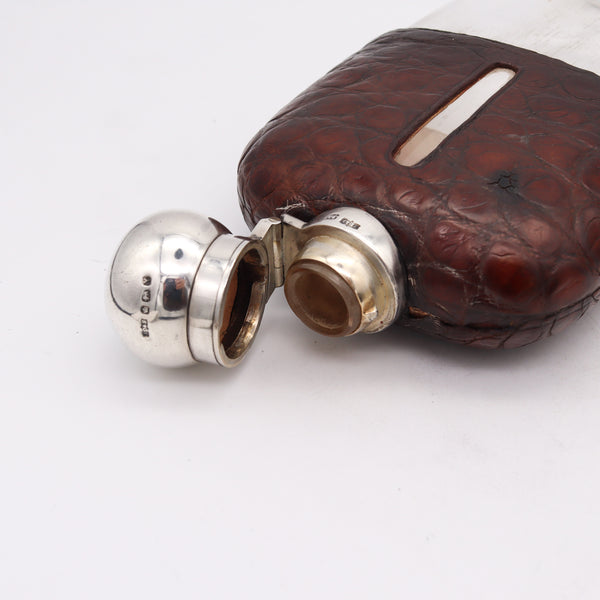 +James Dixon Sons 1891 Sheffield Large Liquor Flask In Sterling And Crocodile