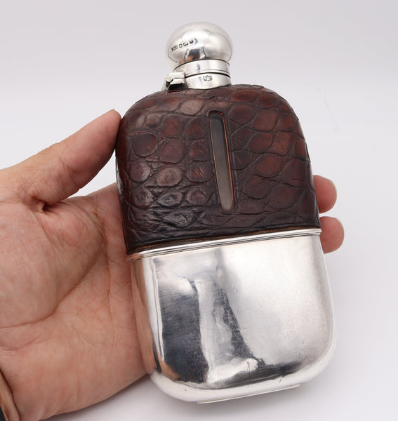 +James Dixon Sons 1891 Sheffield Large Liquor Flask In Sterling And Crocodile