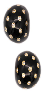 *Fred of Paris 18 kt yellow gold panther earrings with enamel and VS diamonds