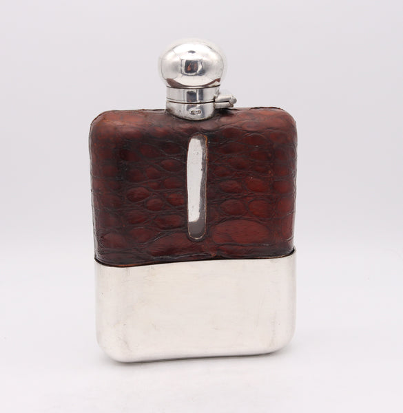 +James Dixon Sons 1900 Sheffield 3/8 Pint Liquor Flask In Silver And Crocodile