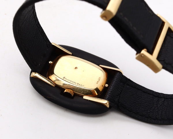 *Boucheron 1970 Paris bracelet wristwatch in 18 kt yellow gold with ebony wood
