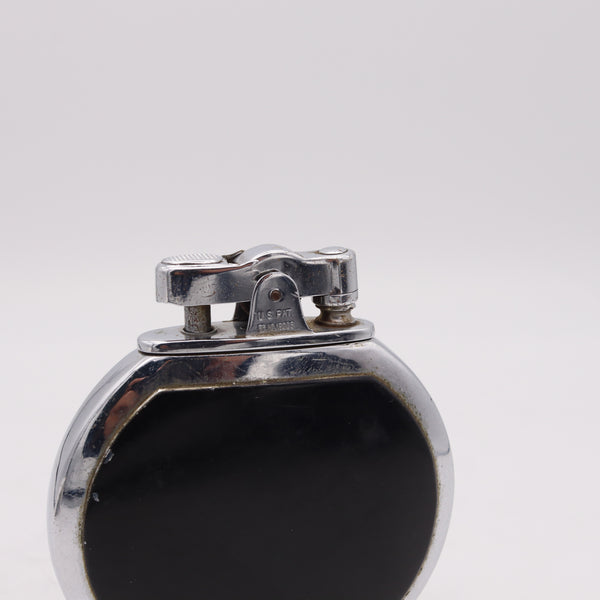 Ronson USA 1934 Art Deco Black Lacquered Rondette Desk Lighter In Stainless Steel