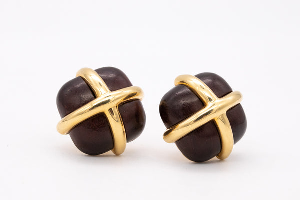 *Seaman Schepps New York 18 kt yellow gold caged earrings with rose wood