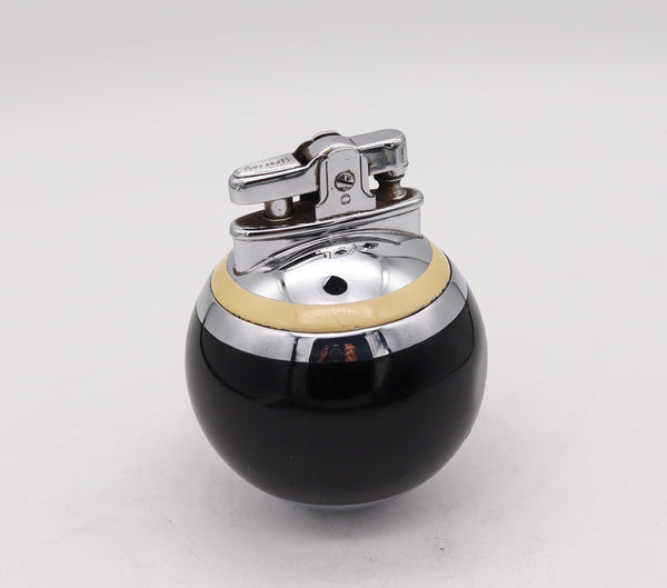 Ronson England 1929 Art Deco Black And Creme Lacquer RonDeLight Table Lighter In Stainless Steel