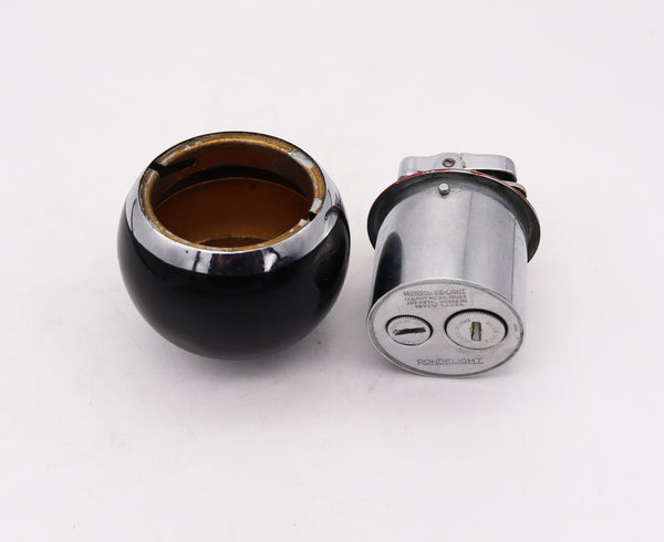 +Ronson USA 1929 Art Deco Black And Red Lacquer RonDeLight Table Lighter In Stainless Steel