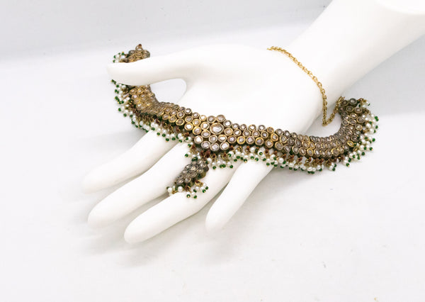 Indian Mughal Court Jeweled Necklace In 21Kt Gold With 32.55 Cts Of Diamonds Emeralds And Pearls