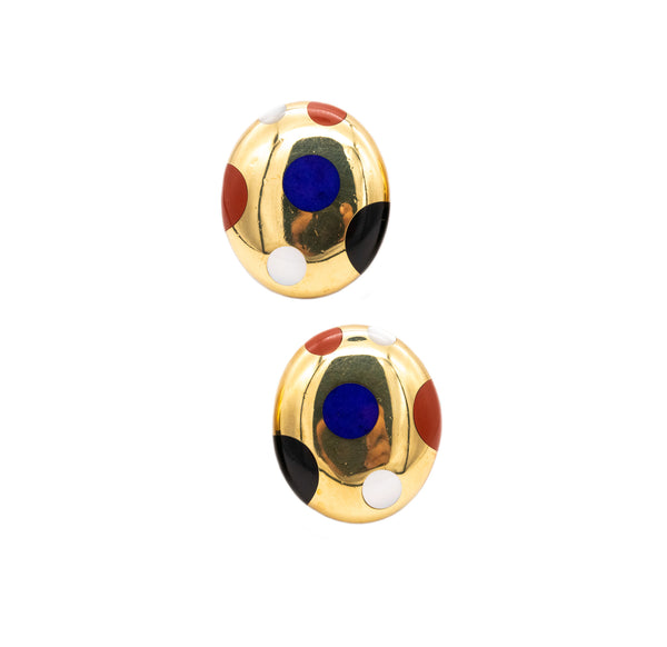 Tiffany And Co. 1970 By Angela Cummings Geometric Earrings In 18Kt Yellow Gold With Color Gemstones