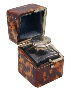 +Victorian Edwardian 1900 Desk Inkwell Box In Faux Tortoise Shell And Sterling