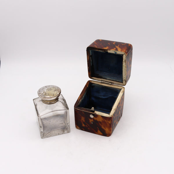+Victorian Edwardian 1900 Desk Inkwell Box In Faux Tortoise Shell And Sterling