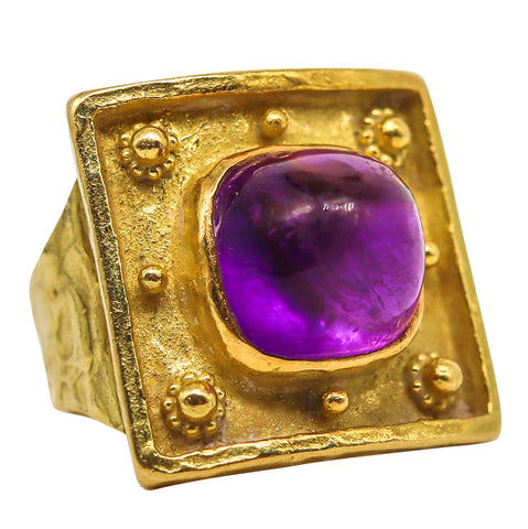 Ed Wiener 1970 Sculptural Cocktail Ring In 18Kt Yellow Gold With Amethyst