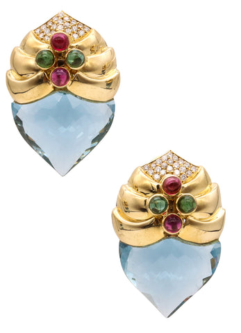 *Baten modernist earrings in 18 kt gold with 37.3 Cts in diamonds and gemstones