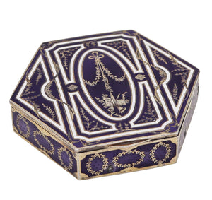 French 1905 Edwardian Hexagonal Snuff Box In Sterling Silver With Guilloche Enamel