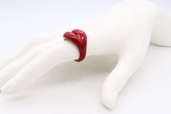 *Solange Azagury-Partridge British Hot-lips ring in .925 sterling silver with vivid Red Enamel
