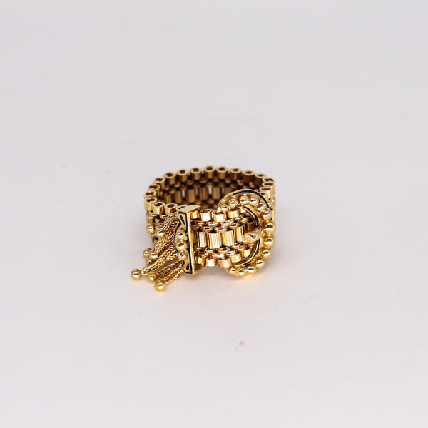 Victorian 1880 Flexible Buckle Ring With Fringes in 14 kt Yellow Gold And Enamel