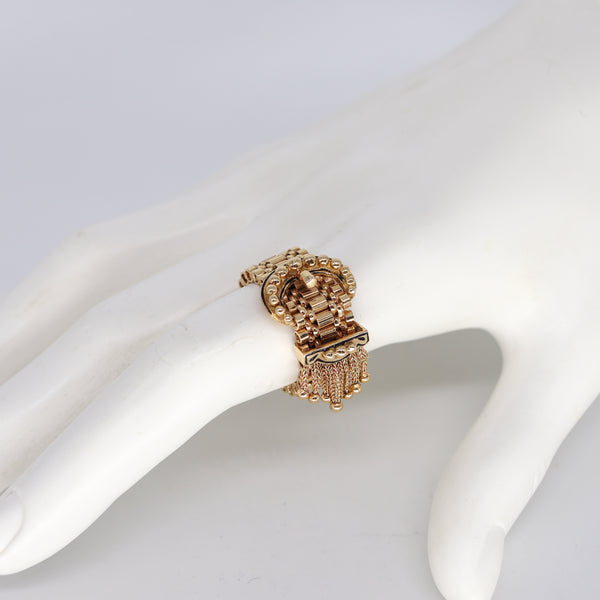 Victorian 1880 Flexible Buckle Ring With Fringes in 14 kt Yellow Gold And Enamel