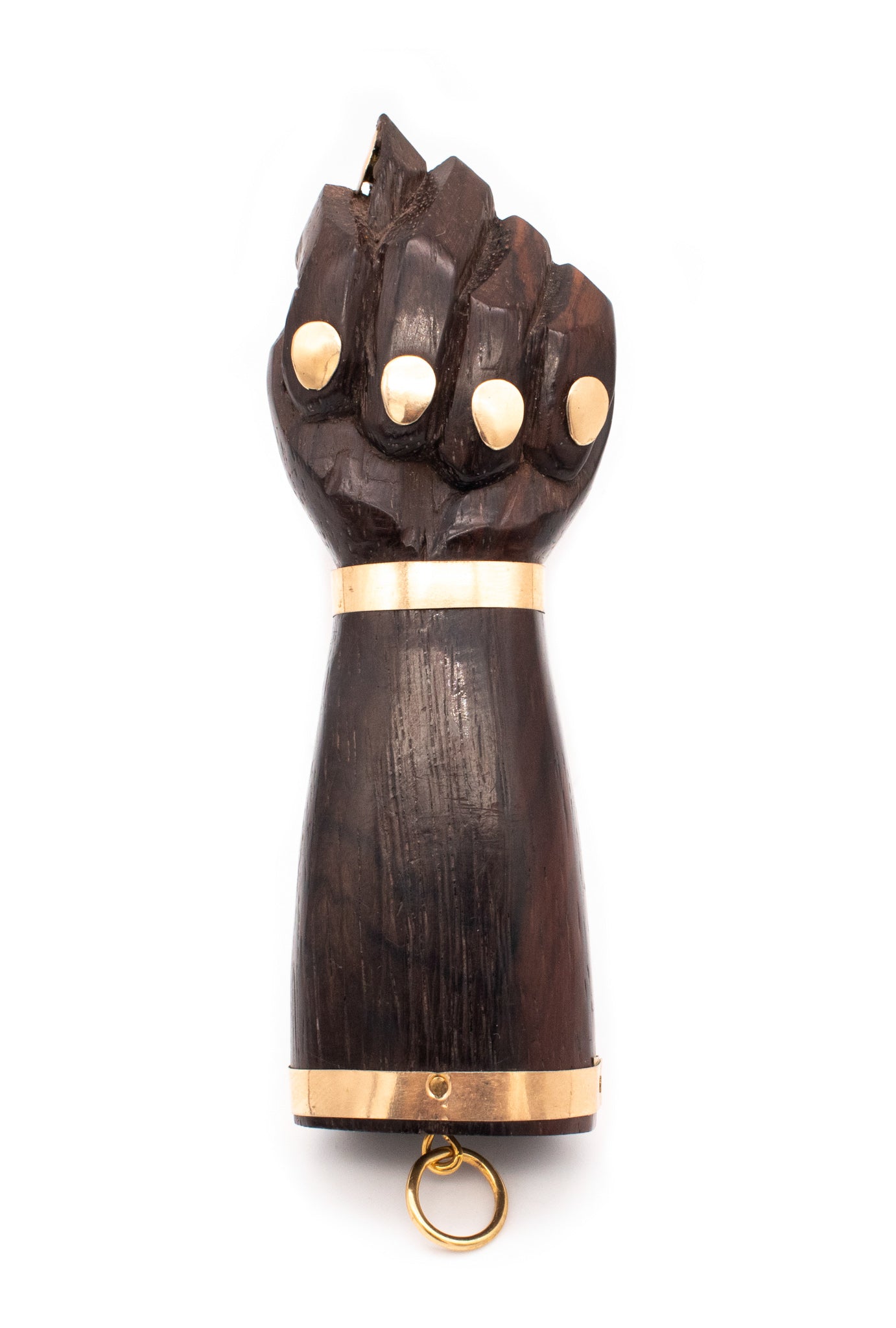 MASSIVE FIGA HAND PENDANT CARVED IN WOOD WITH 18 KARATS GOLD ACCENTS