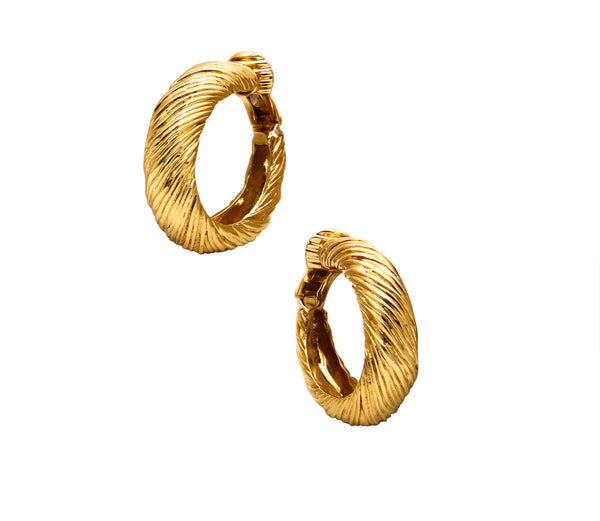 Kutchinsky 1972 British London Textured Large Hoop Earrings In Solid 18Kt Yellow Gold