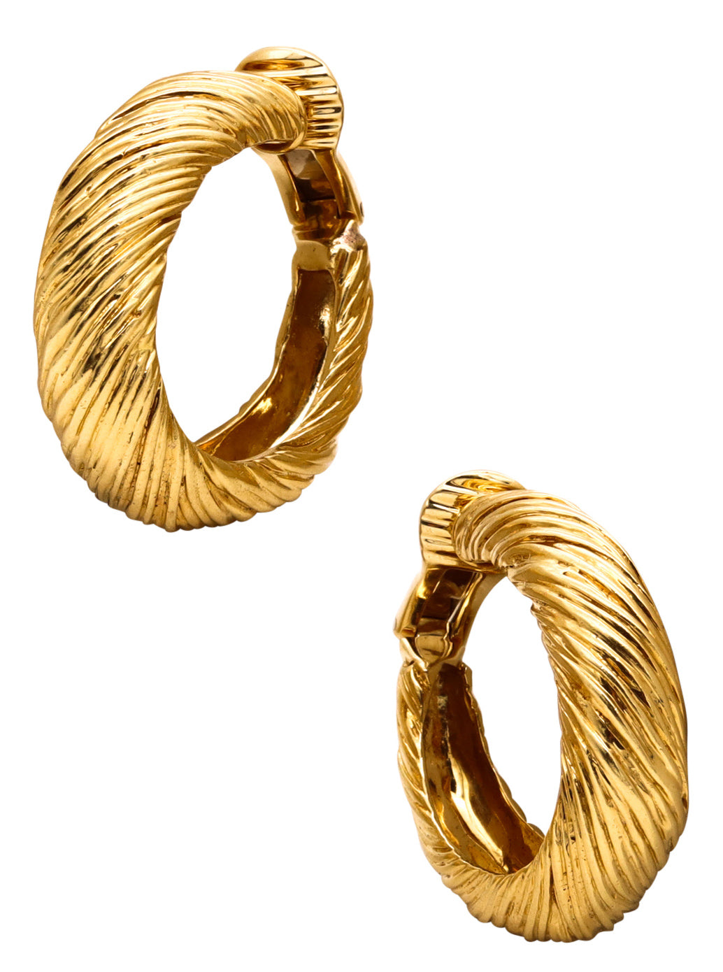 Kutchinsky 1972 British London Textured Large Hoop Earrings In Solid 18Kt Yellow Gold