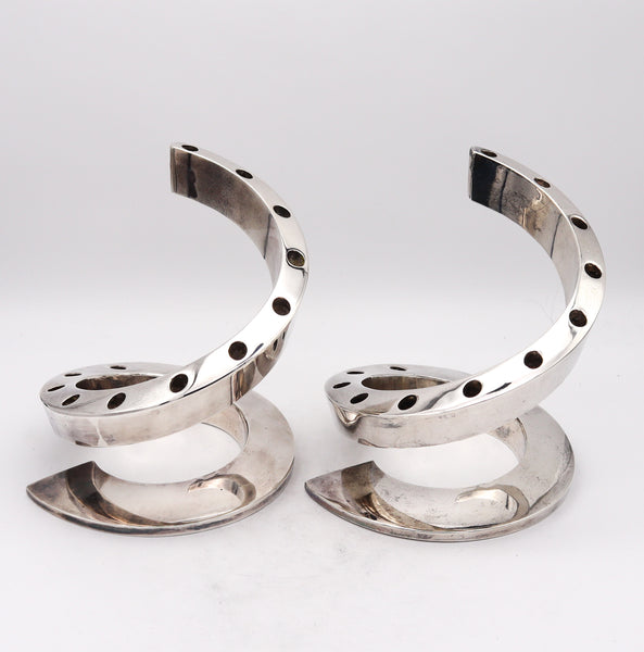 Bertil Vallien 1970 Danks Design Vintage Swirls Candlesticks In Silver