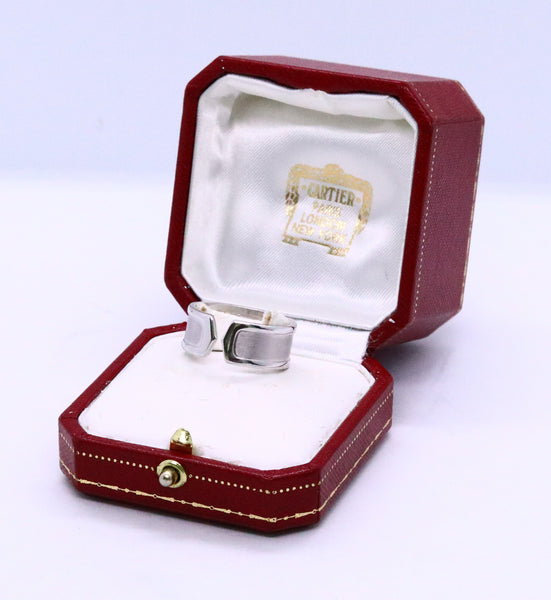 CARTIER DOUBLE-C LOGO 18 KT WHITE GOLD RING SIZE 10.5/11 LARGE VERSION