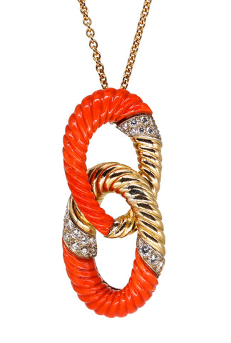 Andre Vassort 1960 Paris Pendant in 18 kt Gold with 2.24 Cts in Diamonds & Corals