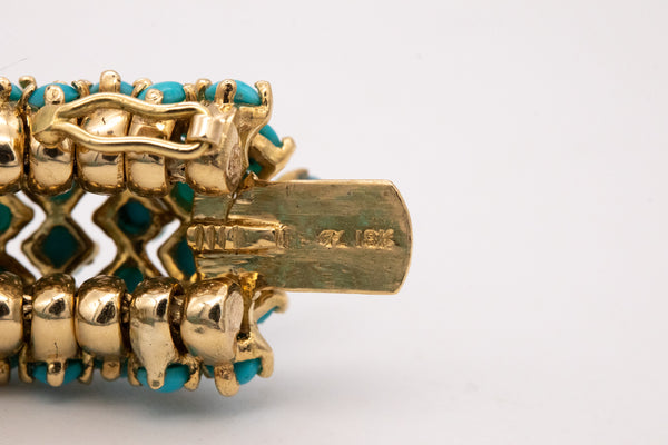 Hammerman Brothers 1960 Bracelet In 18Kt Gold With 35.7 Ctw In Turquoises Diamonds & Sapphires