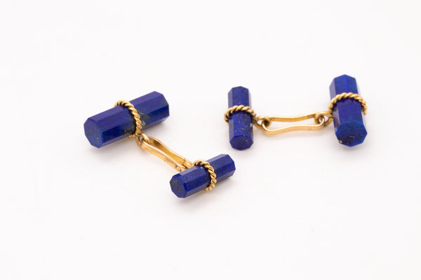 Marchak 1960 Paris 18Kt Yellow Gold Linked Cufflinks With Afghani Blue Lapis Lazuli