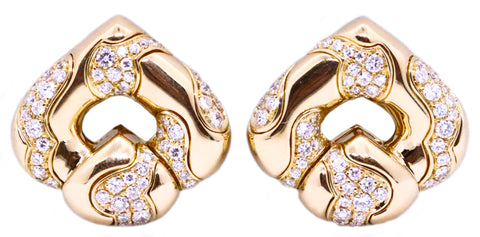 MARINA B. 18 KT GOLD EARRINGS "PARDY PAVE" DIAMONDS CLIPS & POST