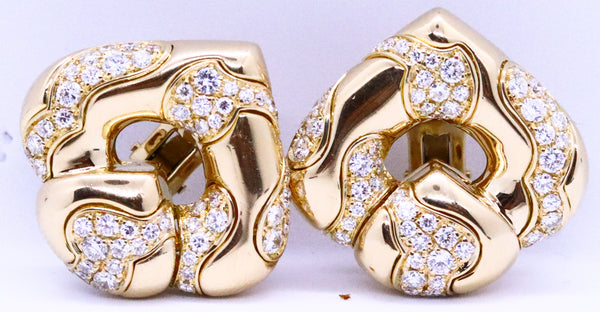 MARINA B. 18 KT GOLD EARRINGS "PARDY PAVE" DIAMONDS CLIPS & POST
