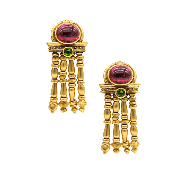 SeidenGang Etruscan Long Drop Earrings In 18Kt Yellow Gold With 15.76 Cts In Tourmalines