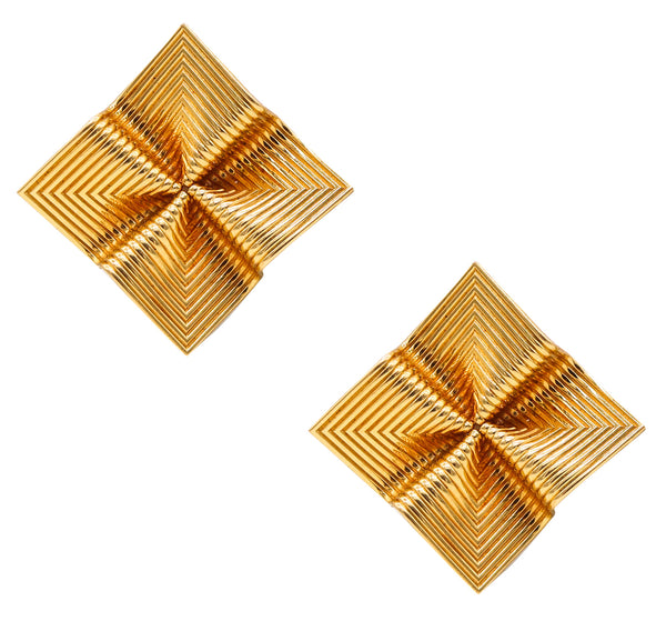 Tiffany & Co 1960 George Schuler Retro Swirl Squared Clips Earrings In 18Kt Yellow Gold