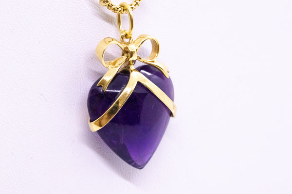 UNOAERRE HEART SHAPE 14 KT NECKLACE CHAIN WITH 22.32 Cts AMETHYST