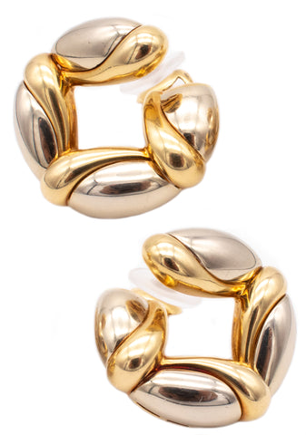 *Bvlgari Roma rare round Doppio clips-earrings in solid 18 kt of two tones gold