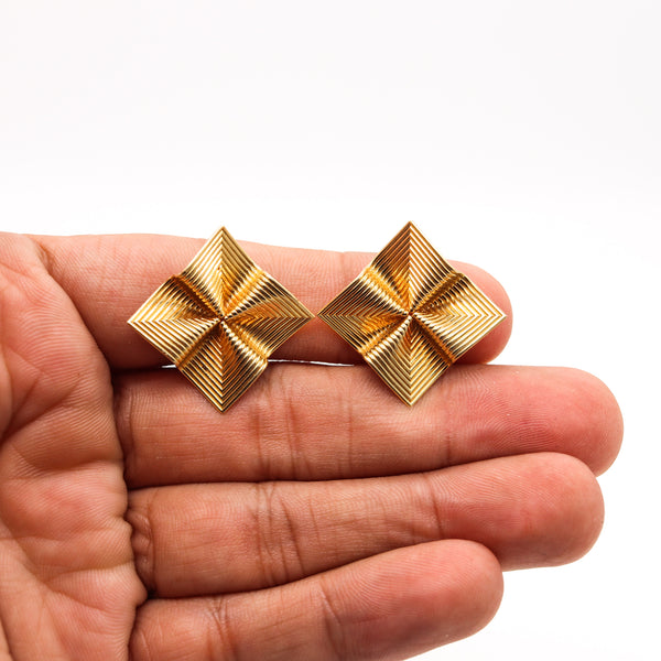 Tiffany & Co 1960 George Schuler Retro Swirl Squared Clips Earrings In 18Kt Yellow Gold